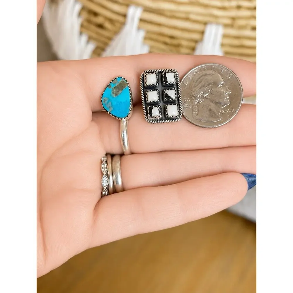 Sterling Silver White Buffalo Turquoise Adjustable Ring Southwestern Size 6-9